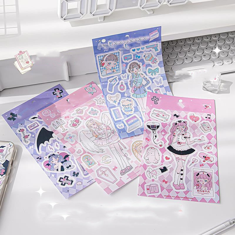 Cartoon Girl With DIY Handbook Gourd Card Decoration Stickers 4 Models