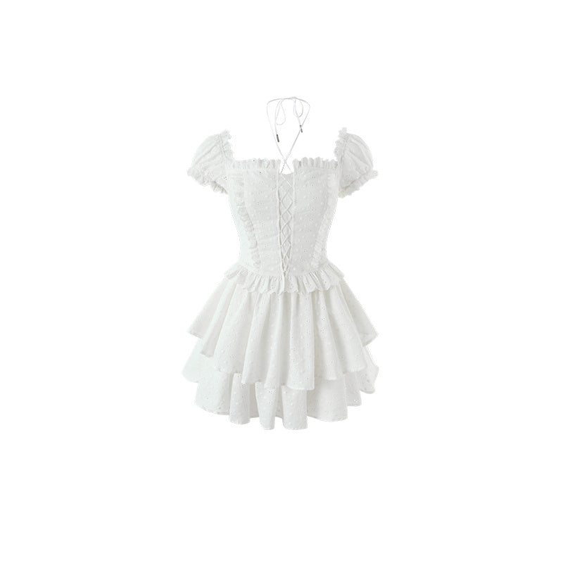 Waist-tight A- Line Double Layer Dress