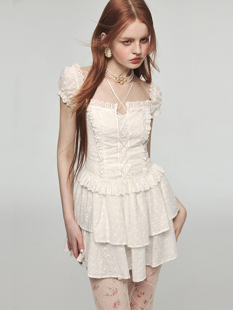 Waist-tight A- Line Double Layer Dress