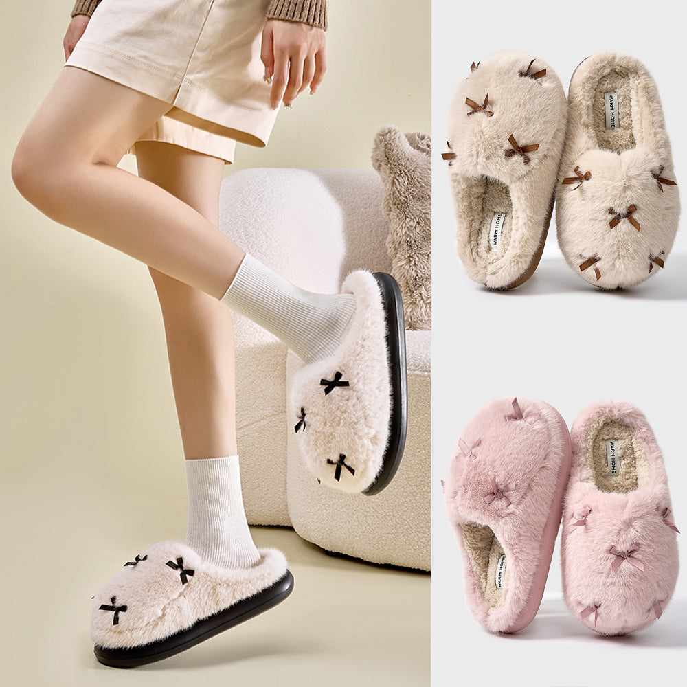 Butterfly Love-Knot Cotton Plush Slippers Indoor & Outdoor