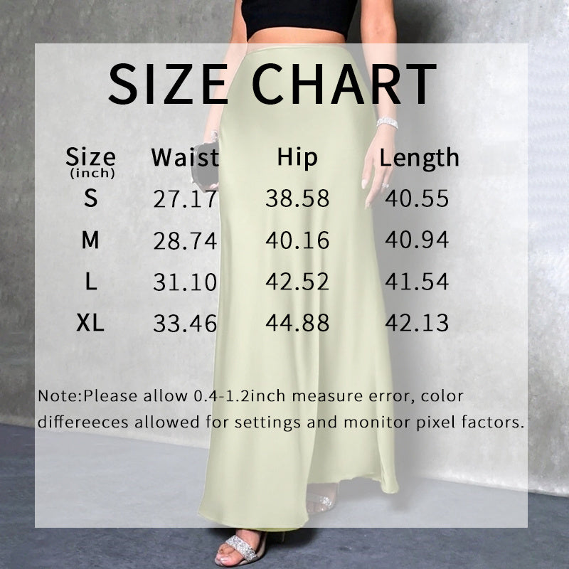 Women's Elegant Satin High Waist Flared Midi Skirt Cocktail Party Wedding Long Skirt