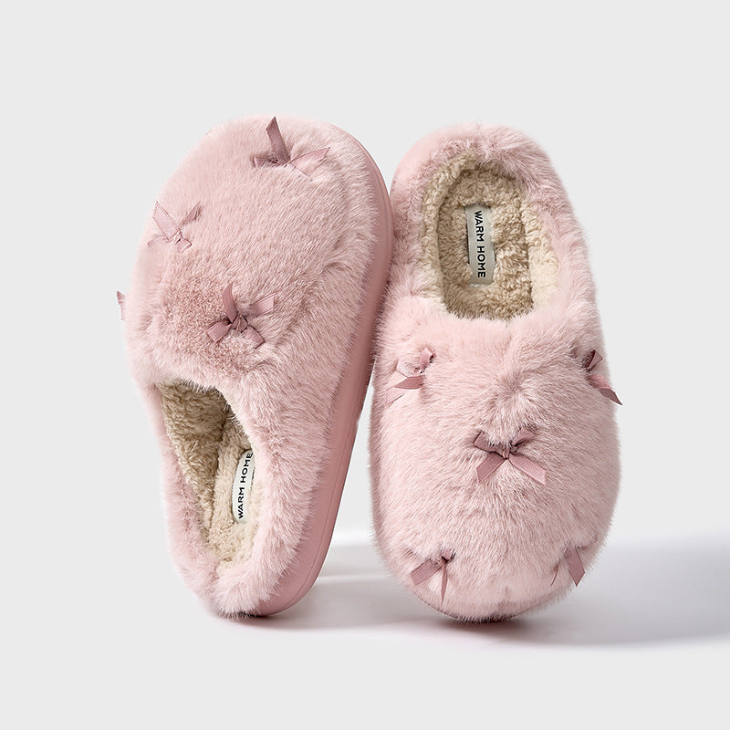 Butterfly Love-Knot Cotton Plush Slippers Indoor & Outdoor