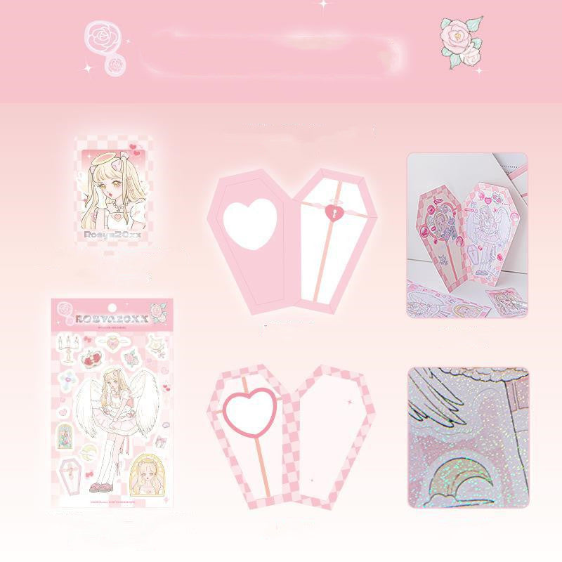 Cartoon Girl With DIY Handbook Gourd Card Decoration Stickers 4 Models