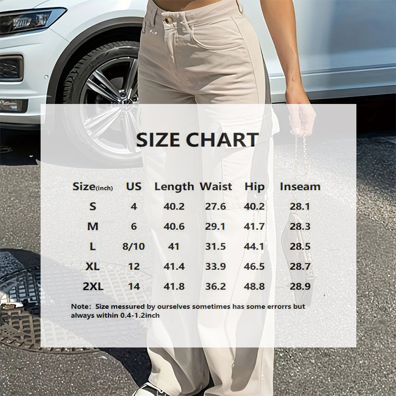 Women's Solid Color Wide Leg Pants With 4 Pockets - Button & Zip Front Casual Trousers For Spring&Fall