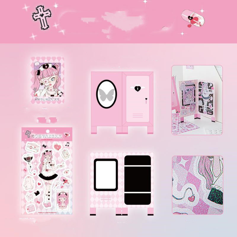 Cartoon Girl With DIY Handbook Gourd Card Decoration Stickers 4 Models