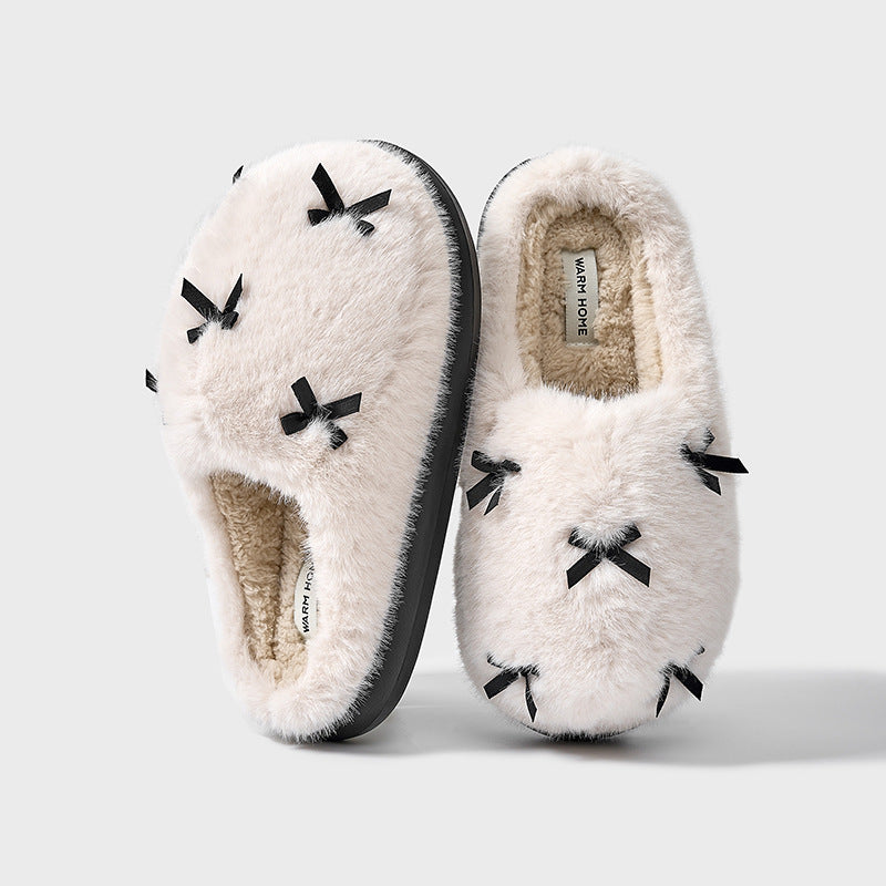Butterfly Love-Knot Cotton Plush Slippers Indoor & Outdoor