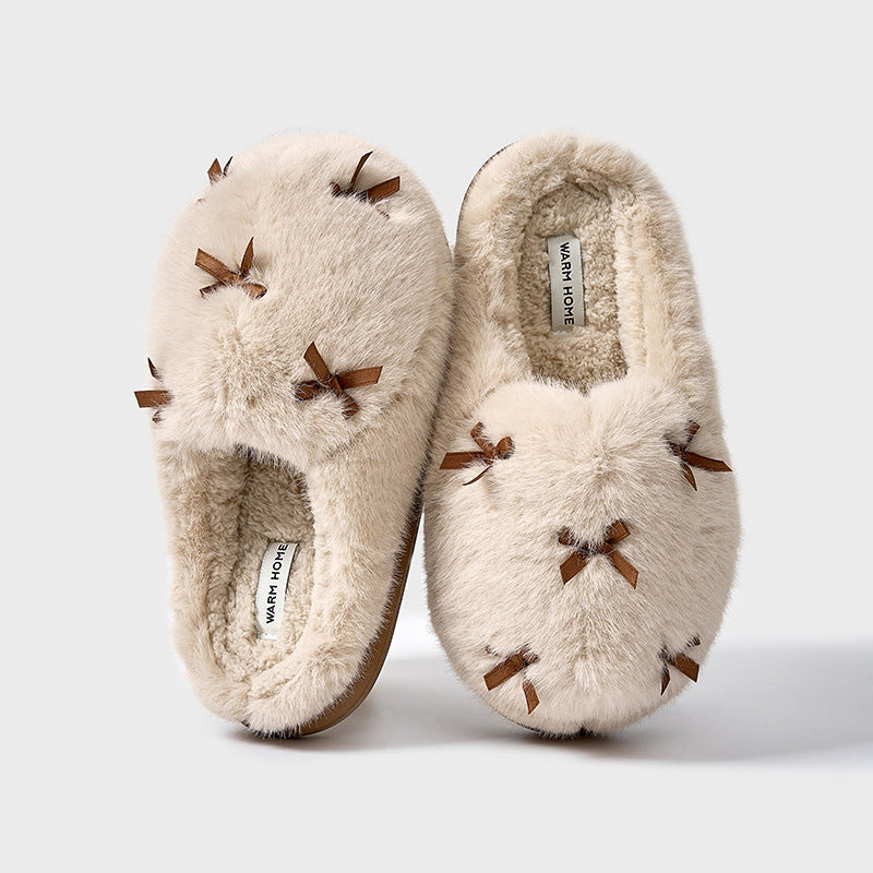 Butterfly Love-Knot Cotton Plush Slippers Indoor & Outdoor