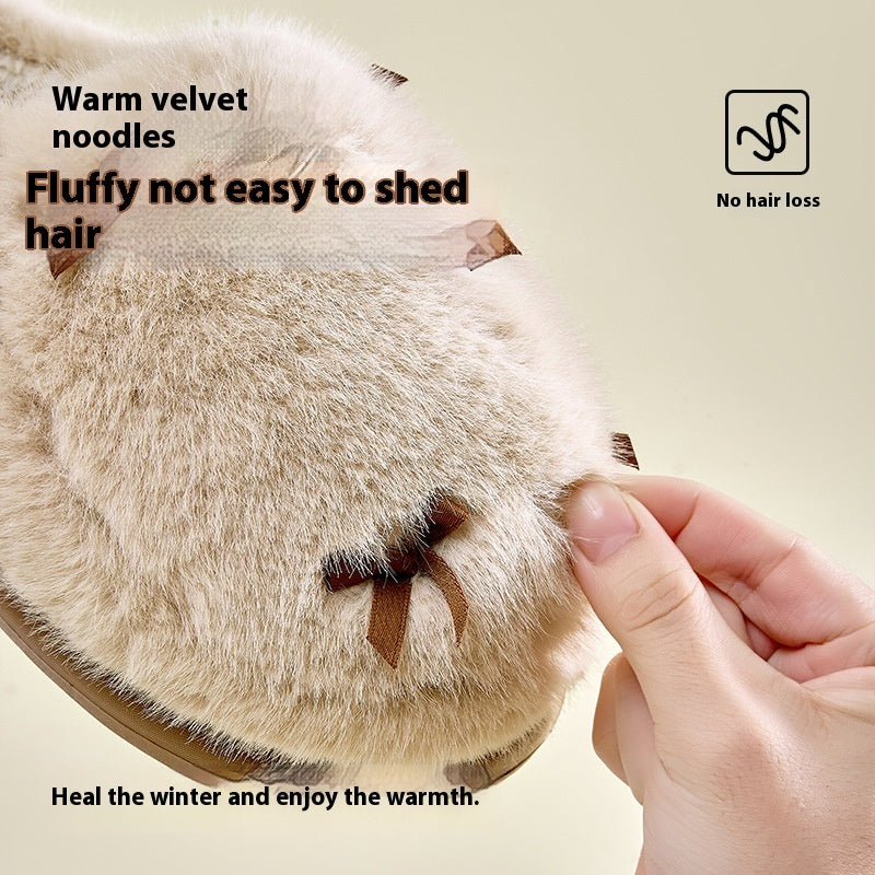 Butterfly Love-Knot Cotton Plush Slippers Indoor & Outdoor