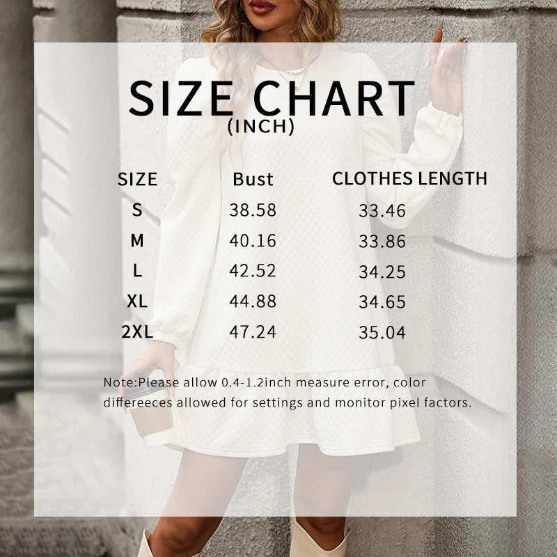 Women's Puff Sleeve Mini Dress, Crew Neck Loose Ruffle A-Line Dress