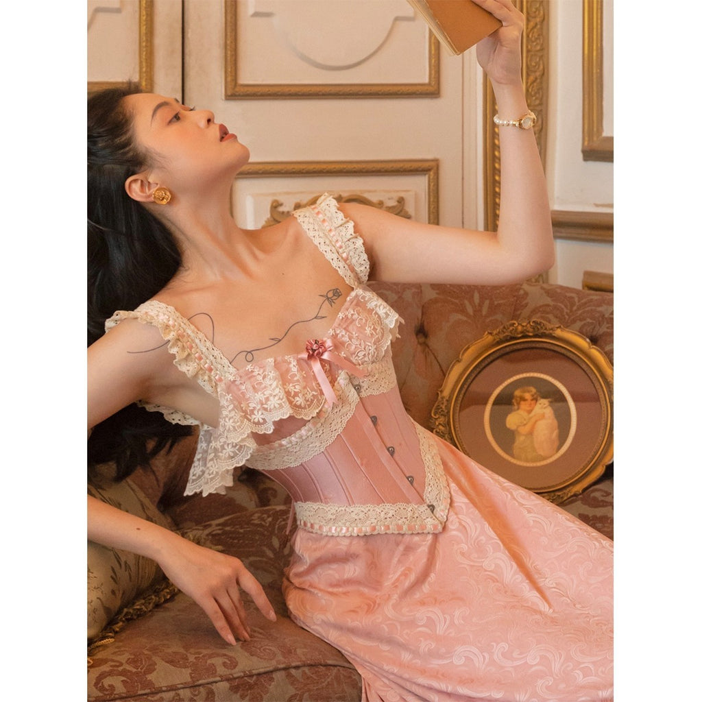 Medieval French Lace Strap Dress Girl